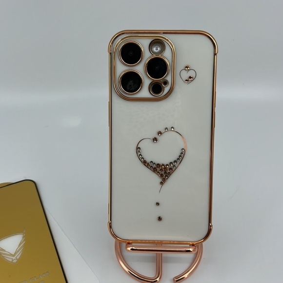 Stylish Bling Glitter Heart iPhone‎ 14 Pro Case with Camera & Screen Protector - Picture 2 of 4